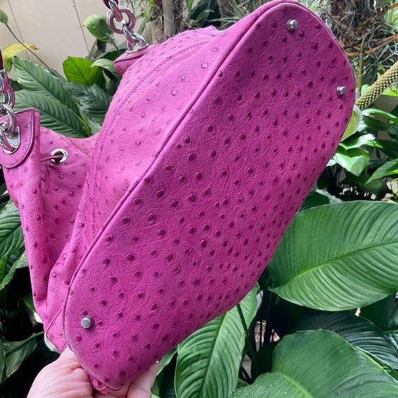 VTG FURLA Raspberry Pink Pebbled Leather w/Drawstring Feature - Picture 5 of 6